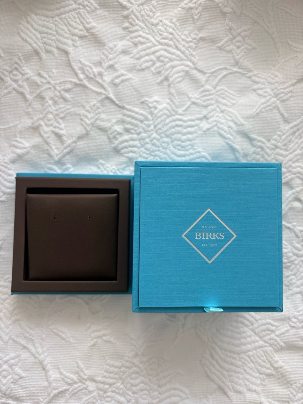 Birks Blue Jewelry Box with Brown Interior